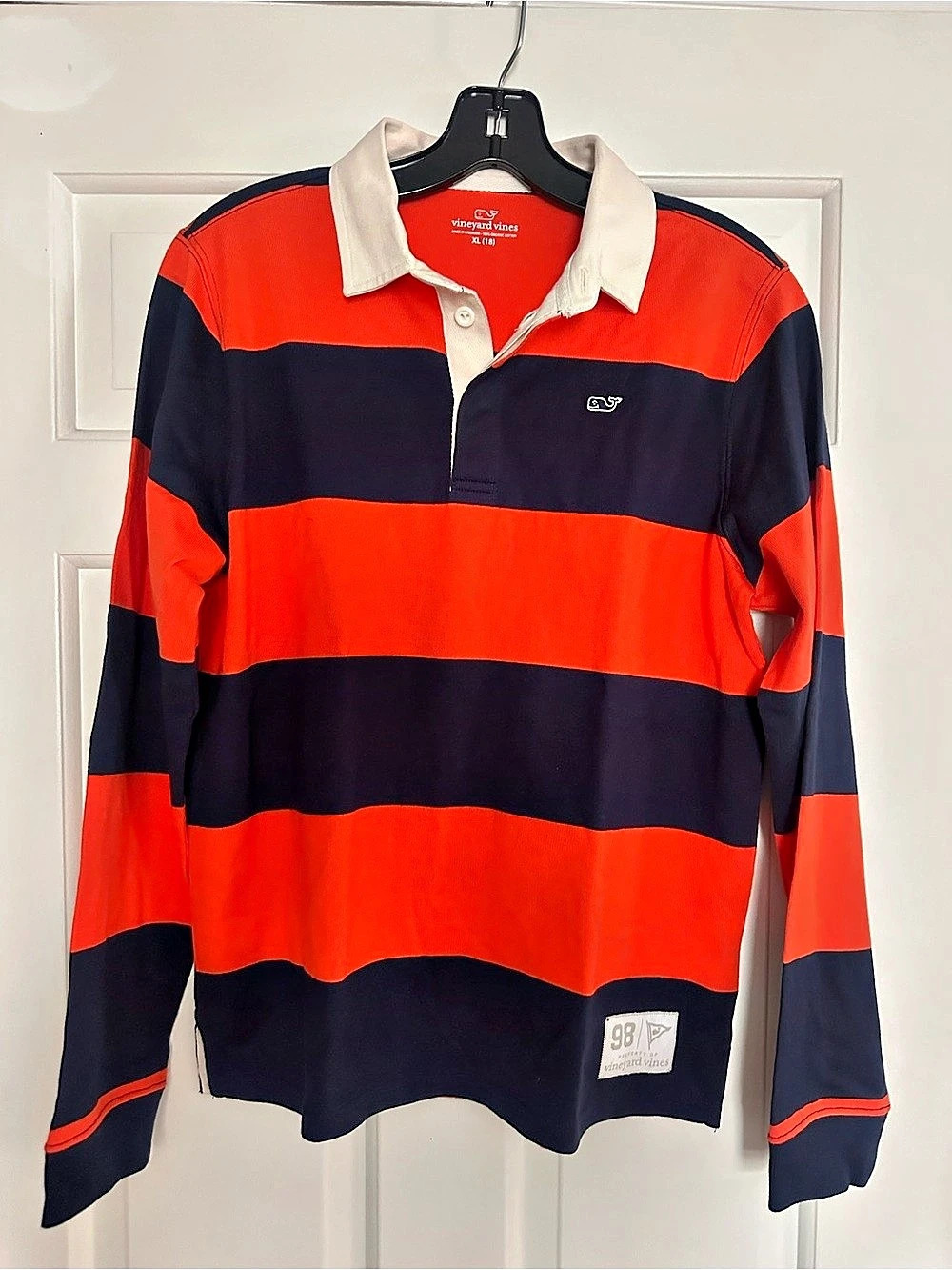 Vineyard Vines Boys Striped Rugby Shirt Striped Polo in Red & Blue XL NWT